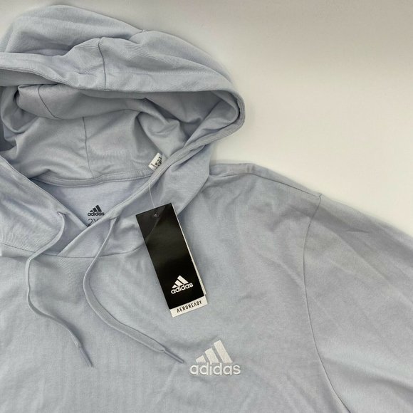 Adidas Long Sleeve Jersey Hooded Sweatshirt T-Shirt Halo Blue/White GV0246 Sz S - Picture 4 of 6